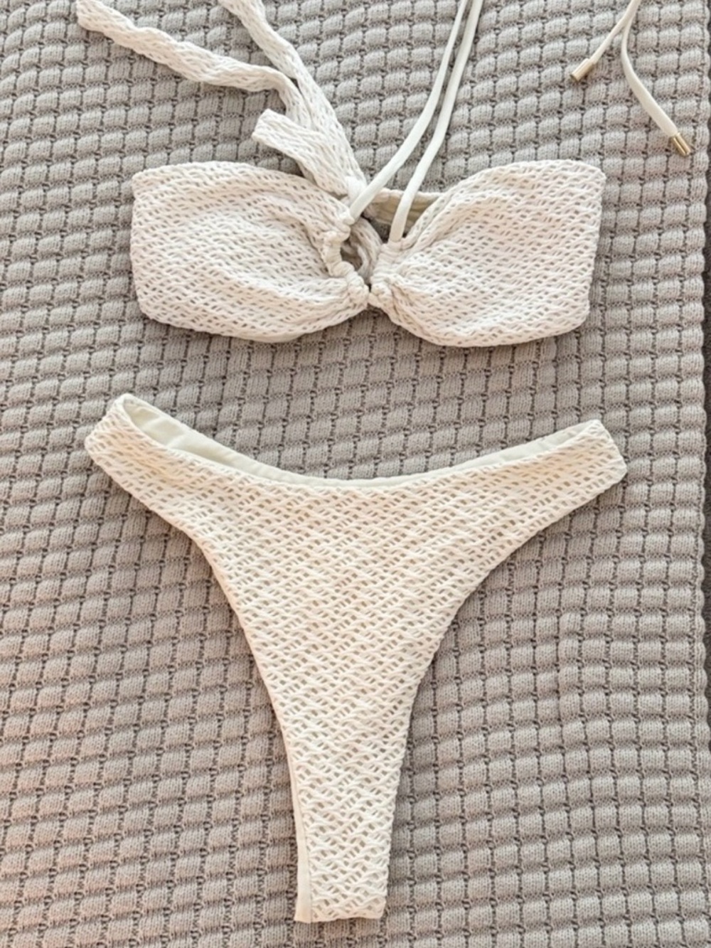Monday Swim Cream Textured Bikini Set - Worn Once